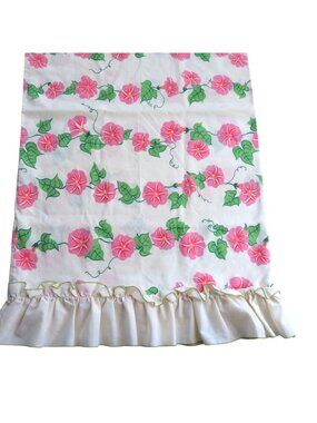Vintage 70s JP Stevens King Pillowcase Pink Morning Glory Ruffle Edge Percale